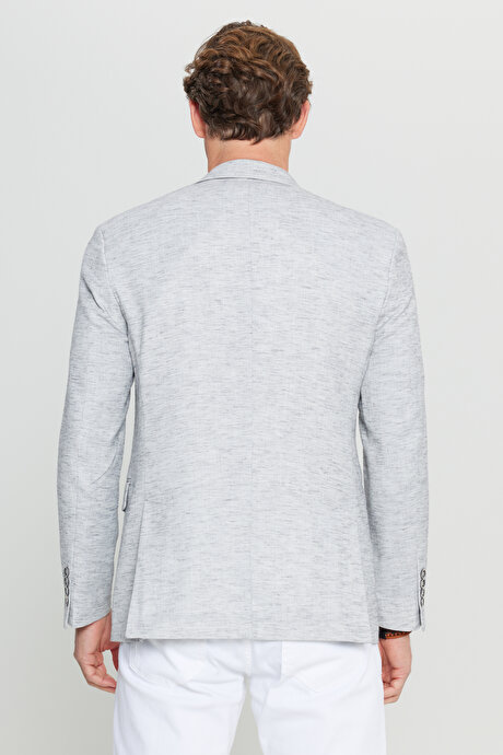 Slim Fit Dar Kesim Mono Yaka Kapak Cepli Blazer Gri Ceket resmi