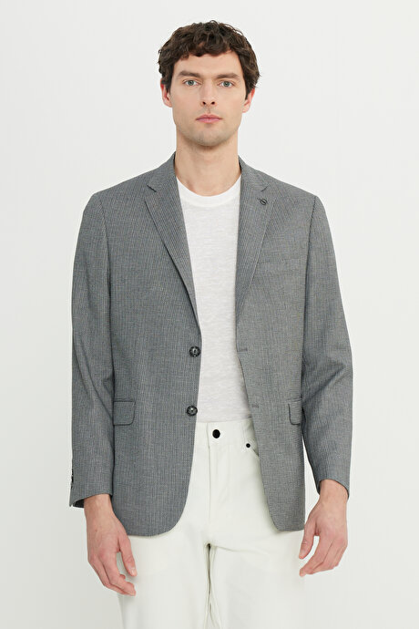 Regular Fit Normal Kesim Mono Yaka Kapak Cepli Armürlü Blazer Antrasit Ceket resmi