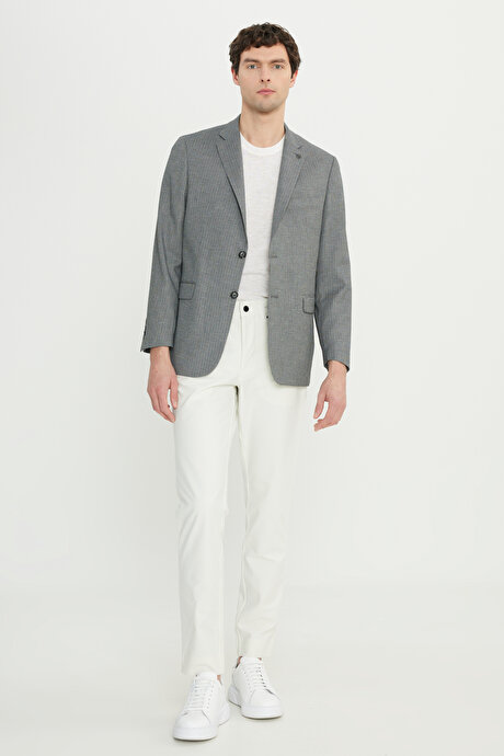 Regular Fit Normal Kesim Mono Yaka Kapak Cepli Armürlü Blazer Antrasit Ceket resmi