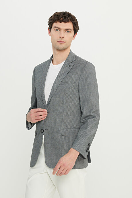 Regular Fit Normal Kesim Mono Yaka Kapak Cepli Armürlü Blazer Antrasit Ceket resmi