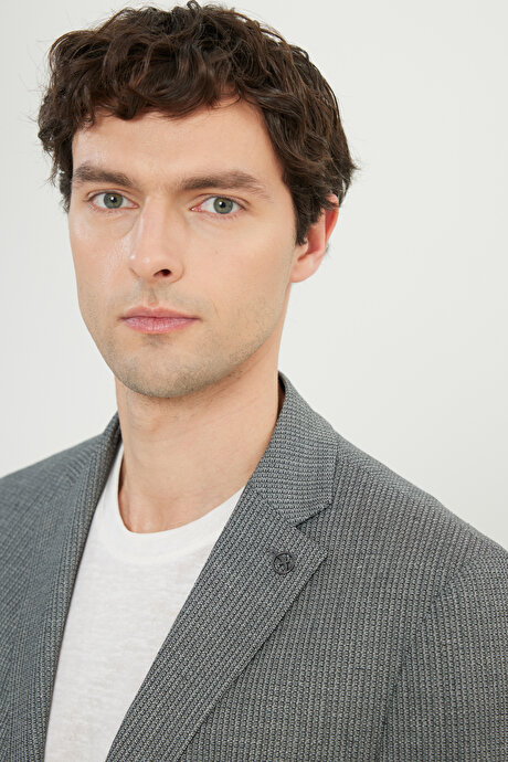 Regular Fit Normal Kesim Mono Yaka Kapak Cepli Armürlü Blazer Antrasit Ceket resmi