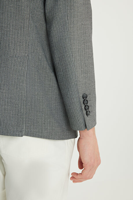 Regular Fit Normal Kesim Mono Yaka Kapak Cepli Armürlü Blazer Antrasit Ceket resmi