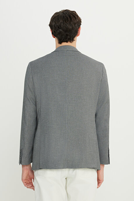 Regular Fit Normal Kesim Mono Yaka Kapak Cepli Armürlü Blazer Antrasit Ceket resmi