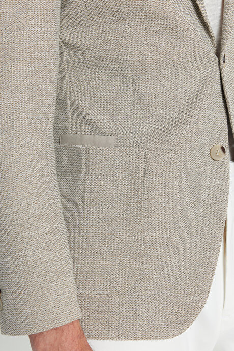 Pamuklu Slim Fit Dar Kesim Mono Yaka Torba Cepli Armürlü Blazer Bej Ceket resmi