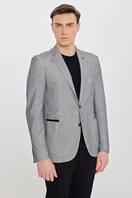 Pamuklu Slim Fit Dar Kesim Mono Yaka Torba Cepli Blazer Antrasit Ceket resmi