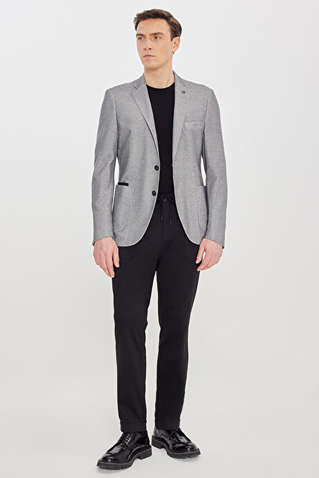 Pamuklu Slim Fit Dar Kesim Mono Yaka Torba Cepli Blazer Antrasit Ceket resmi