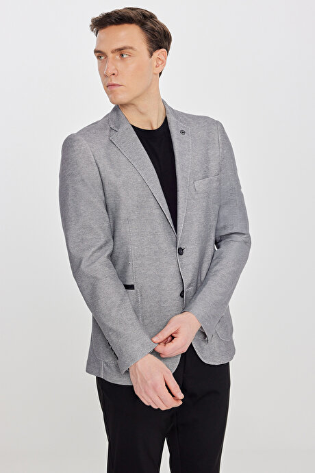 Pamuklu Slim Fit Dar Kesim Mono Yaka Torba Cepli Blazer Antrasit Ceket resmi