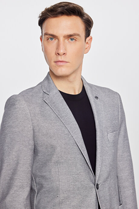 Pamuklu Slim Fit Dar Kesim Mono Yaka Torba Cepli Blazer Antrasit Ceket resmi