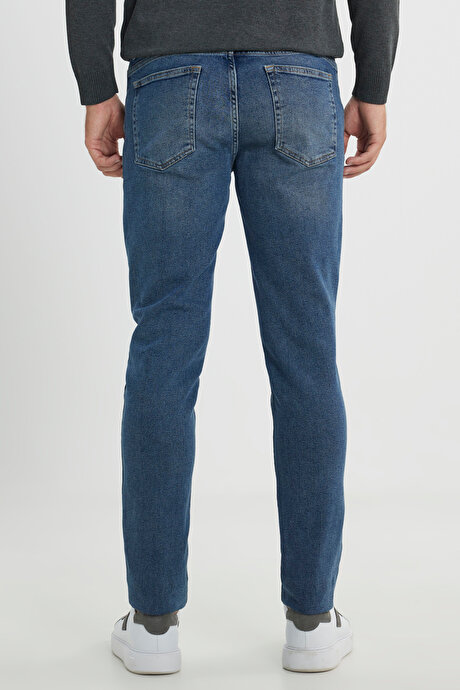 Pamuklu Esnek Slim Fit Dar Kesim 5 Cep Jean Kot Açık Mavi Denim Pantolon resmi