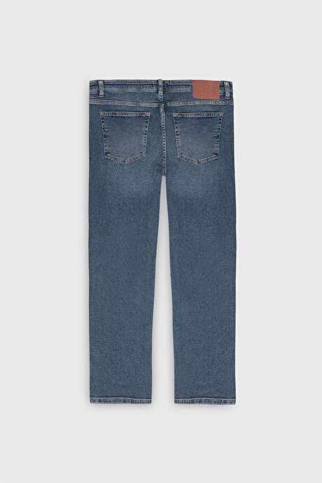 Pamuklu Esnek Slim Fit Dar Kesim 5 Cep Jean Kot Açık Mavi Denim Pantolon resmi