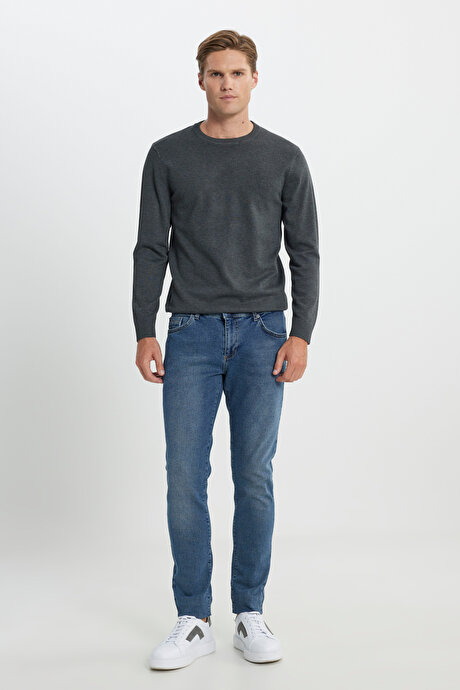 Pamuklu Esnek Slim Fit Dar Kesim 5 Cep Jean Kot Açık Mavi Denim Pantolon resmi