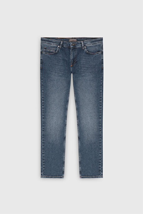 Pamuklu Esnek Slim Fit Dar Kesim 5 Cep Jean Kot Açık Mavi Denim Pantolon resmi