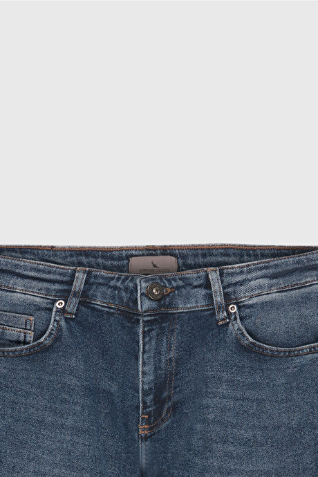 Pamuklu Esnek Slim Fit Dar Kesim 5 Cep Jean Kot Açık Mavi Denim Pantolon resmi