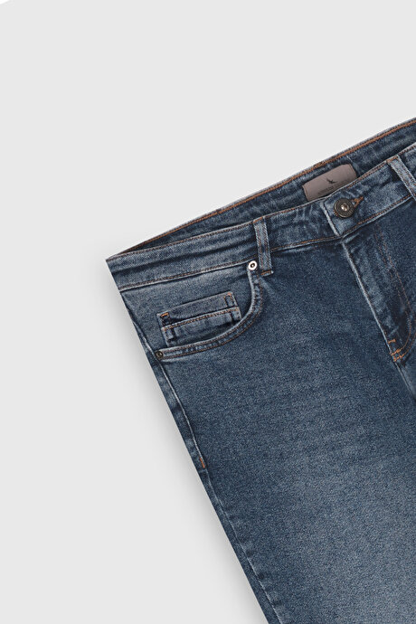 Pamuklu Esnek Slim Fit Dar Kesim 5 Cep Jean Kot Açık Mavi Denim Pantolon resmi