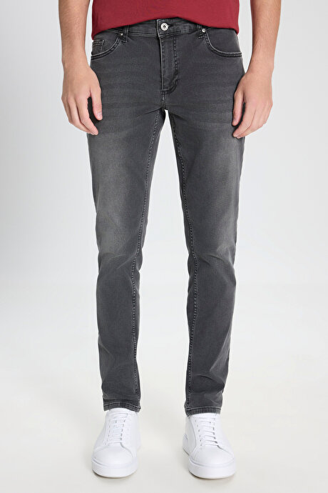 Pamuklu Esnek Slim Fit Dar Kesim 5 Cep Jean Kot Antrasit Denim Pantolon resmi