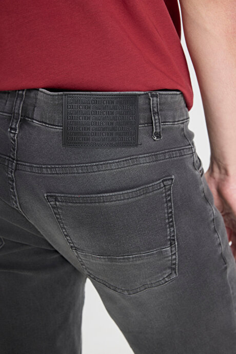 Pamuklu Esnek Slim Fit Dar Kesim 5 Cep Jean Kot Antrasit Denim Pantolon resmi