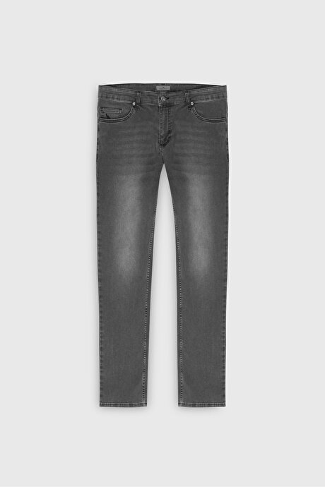 Pamuklu Esnek Slim Fit Dar Kesim 5 Cep Jean Kot Antrasit Denim Pantolon resmi