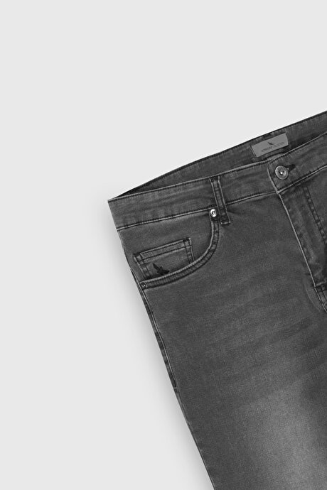 Pamuklu Esnek Slim Fit Dar Kesim 5 Cep Jean Kot Antrasit Denim Pantolon resmi