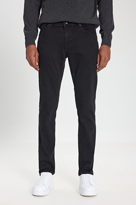 Pamuklu Esnek Slim Fit Dar Kesim 5 Cep Jean Kot Siyah Denim Pantolon resmi