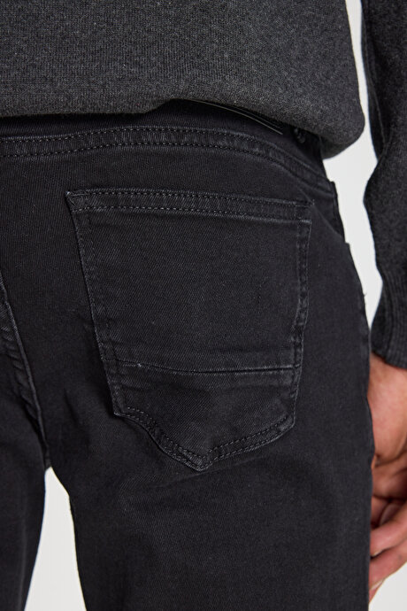 Pamuklu Esnek Slim Fit Dar Kesim 5 Cep Jean Kot Siyah Denim Pantolon resmi