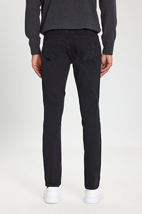 Pamuklu Esnek Slim Fit Dar Kesim 5 Cep Jean Kot Siyah Denim Pantolon resmi