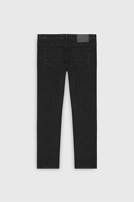 Pamuklu Esnek Slim Fit Dar Kesim 5 Cep Jean Kot Siyah Denim Pantolon resmi