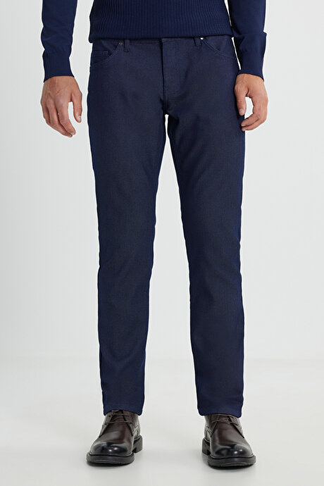 Pamuklu Slim Fit Dar Kesim 5 Cep Armürlü Jean Kot İndigo Denim Pantolon resmi