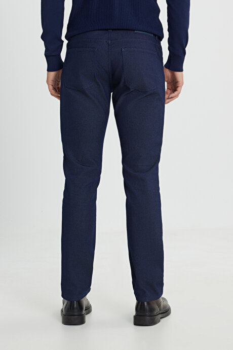 Pamuklu Slim Fit Dar Kesim 5 Cep Armürlü Jean Kot İndigo Denim Pantolon resmi
