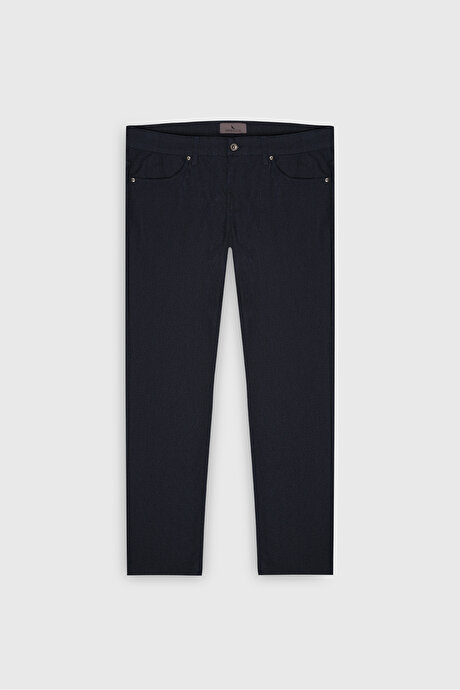 Pamuklu Slim Fit Dar Kesim 5 Cep Armürlü Jean Kot İndigo Denim Pantolon resmi