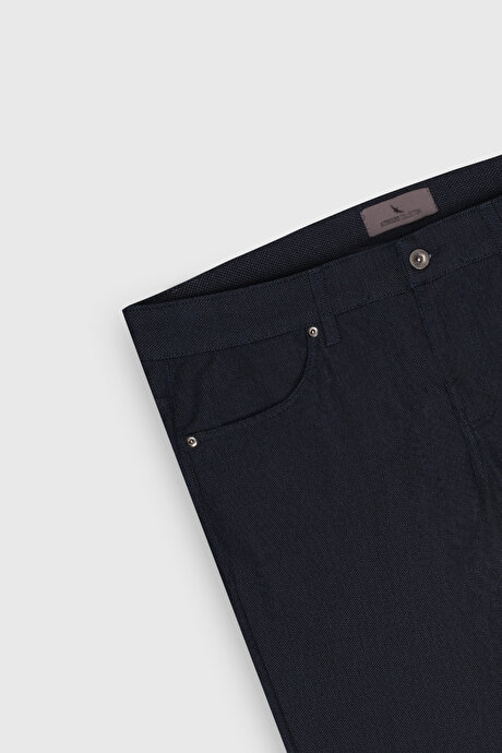 Pamuklu Slim Fit Dar Kesim 5 Cep Armürlü Jean Kot İndigo Denim Pantolon resmi
