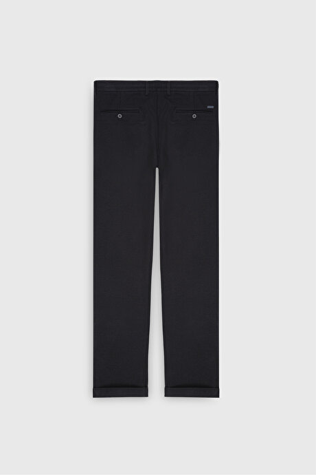 Yünlü Slim Fit Dar Kesim Beli Bağlamalı Diagonal Desenli Yan Cep Casual Lacivert Pantolon resmi
