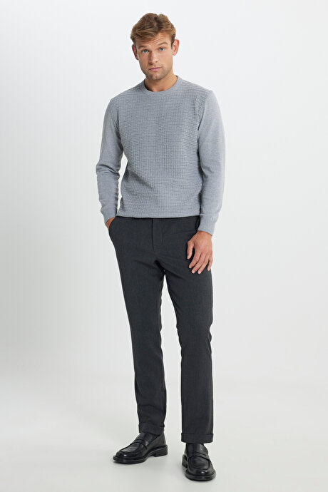 Yünlü Slim Fit Dar Kesim Balıksırtı Desenli Yan Cep Esnek Casual Kahverengi Pantolon resmi