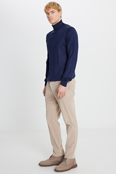 Pamuklu Slim Fit Dar Kesim Yan Cep Kadife Esnek Casual Bej Pantolon resmi