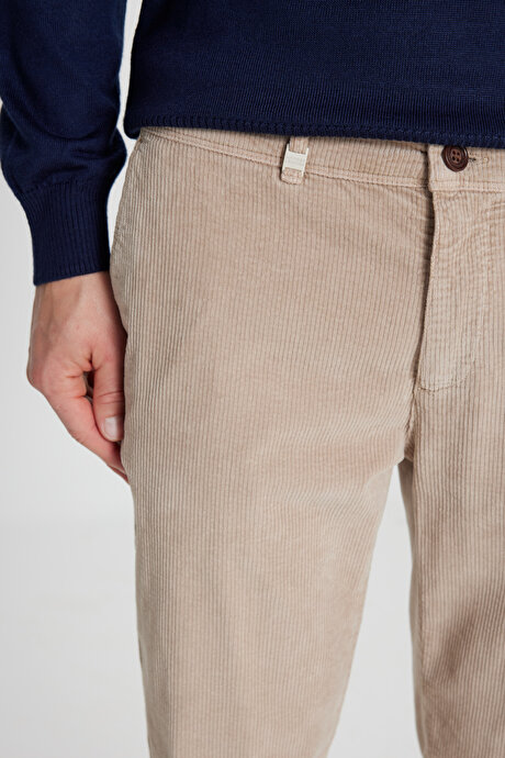 Pamuklu Slim Fit Dar Kesim Yan Cep Kadife Esnek Casual Bej Pantolon resmi