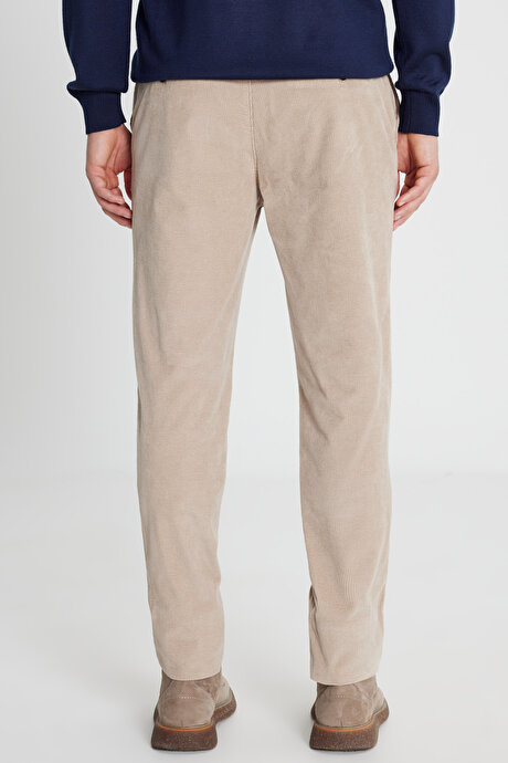 Pamuklu Slim Fit Dar Kesim Yan Cep Kadife Esnek Casual Bej Pantolon resmi