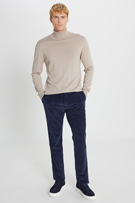 Pamuklu Slim Fit Dar Kesim Yan Cep Kadife Esnek Casual Lacivert Pantolon resmi