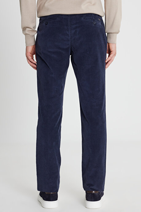 Pamuklu Slim Fit Dar Kesim Yan Cep Kadife Esnek Casual Lacivert Pantolon resmi