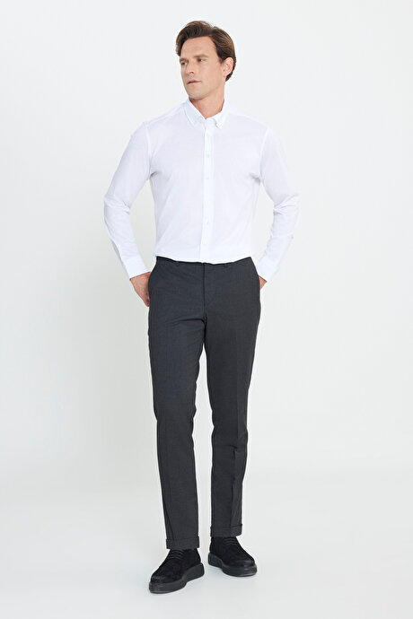 Yünlü Flanel Slim Fit Dar Kesim Beli Gizli Lastikli Yan Cep Klasik Antrasit Pantolon resmi
