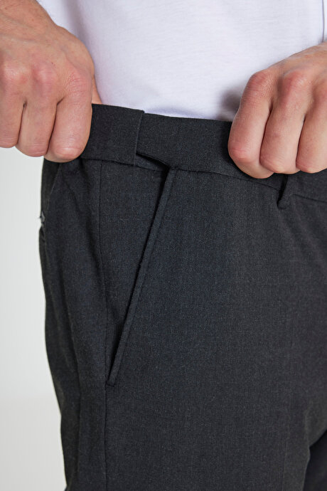 Yünlü Flanel Slim Fit Dar Kesim Beli Gizli Lastikli Yan Cep Klasik Antrasit Pantolon resmi