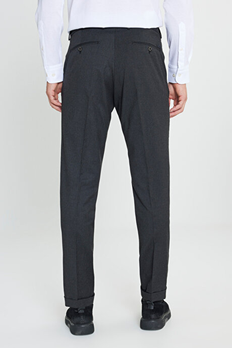 Yünlü Flanel Slim Fit Dar Kesim Beli Gizli Lastikli Yan Cep Klasik Antrasit Pantolon resmi