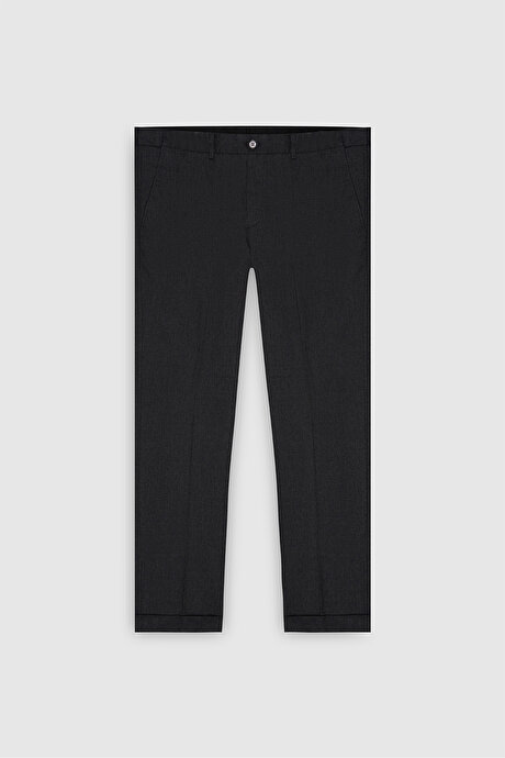 Yünlü Flanel Slim Fit Dar Kesim Beli Gizli Lastikli Yan Cep Klasik Antrasit Pantolon resmi