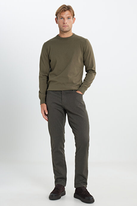 Pamuklu Slim Fit Dar Kesim 5 Cep Armürlü Esnek Casual Kahverengi Pantolon resmi