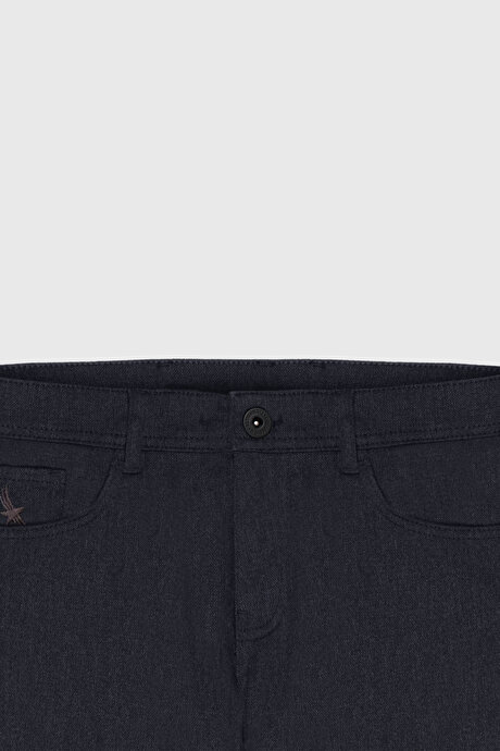 Pamuklu Slim Fit Dar Kesim 5 Cep Armürlü Esnek Casual Lacivert Pantolon resmi