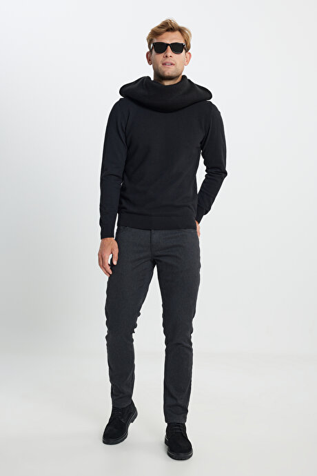 Pamuklu Slim Fit Dar Kesim 5 Cep Armürlü Esnek Casual Siyah Pantolon resmi