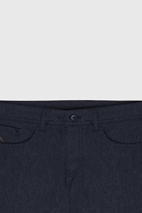 Pamuklu Slim Fit Dar Kesim 5 Cep Armürlü Esnek Casual Siyah Pantolon resmi