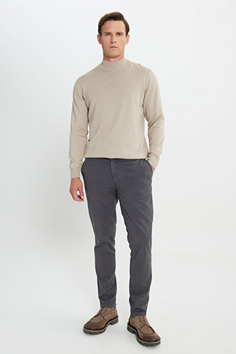 Pamuklu Slim Fit Dar Kesim Diagonal Desenli Pileli Yan Cep Casual Antrasit Pantolon resmi