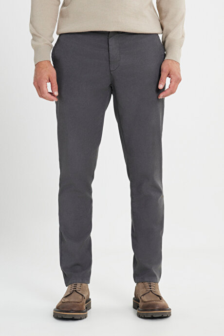 Pamuklu Slim Fit Dar Kesim Diagonal Desenli Pileli Yan Cep Casual Antrasit Pantolon resmi