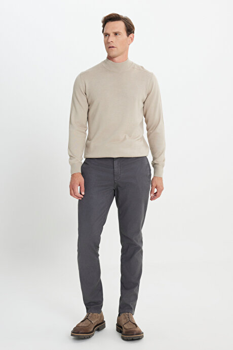 Pamuklu Slim Fit Dar Kesim Diagonal Desenli Pileli Yan Cep Casual Antrasit Pantolon resmi