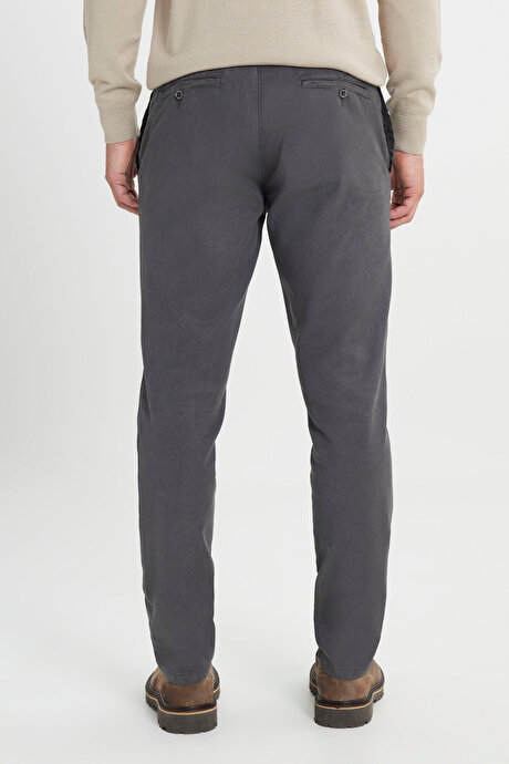 Pamuklu Slim Fit Dar Kesim Diagonal Desenli Pileli Yan Cep Casual Antrasit Pantolon resmi