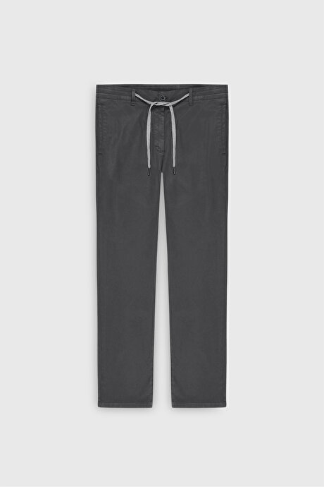 Pamuklu Slim Fit Dar Kesim Diagonal Desenli Pileli Yan Cep Casual Antrasit Pantolon resmi